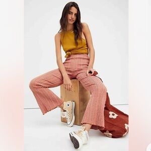 Free People Fine Line Slim Pants in Rust Combo Size Large